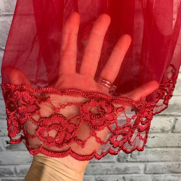 Fredricks of Hollywood Red Sheer Mesh Lace Babydoll Camisole Slip Lingerie - Picture 10 of 16